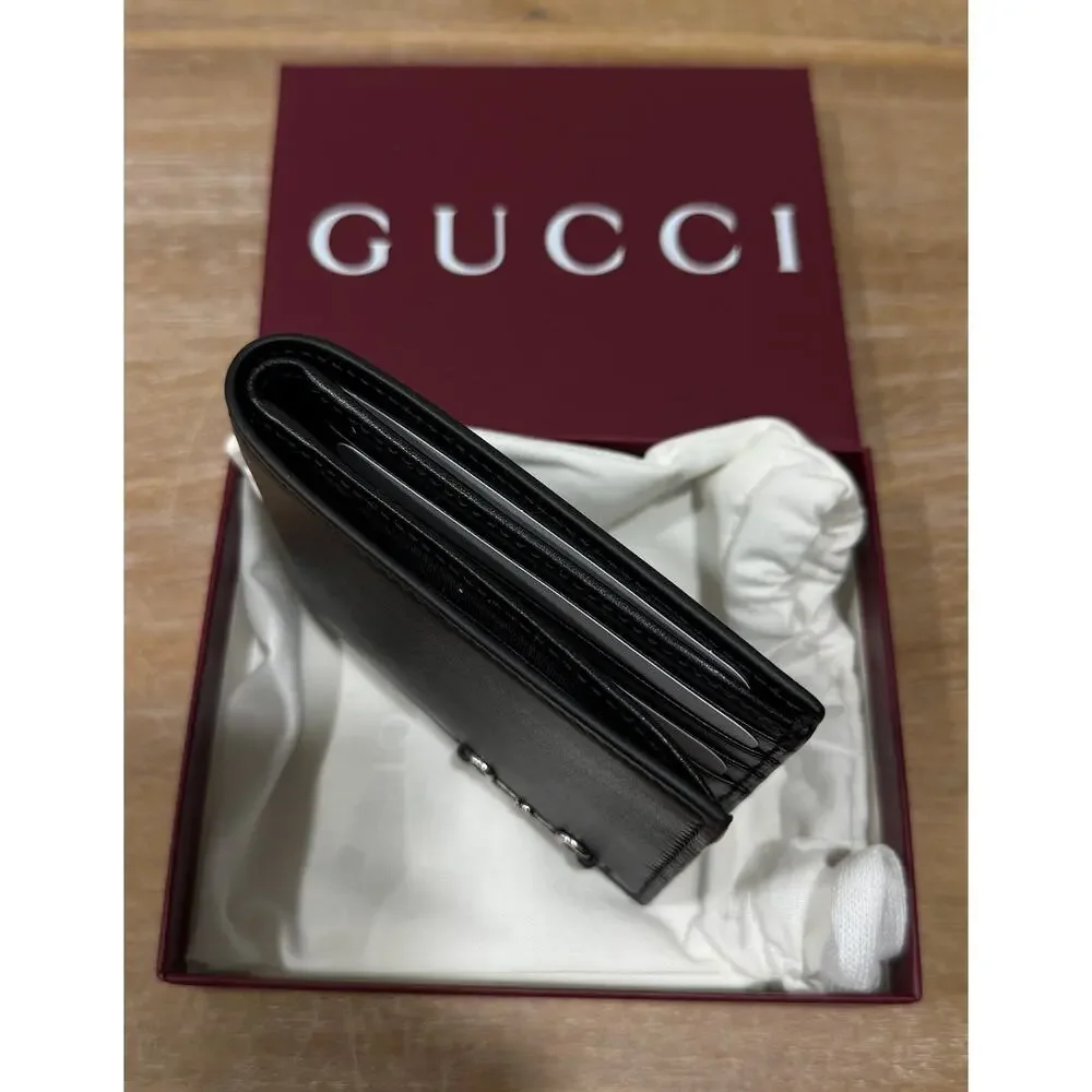 Gucci Horsebit Leather Bifold Wallet Black NIB Box Dust Bag Mens
